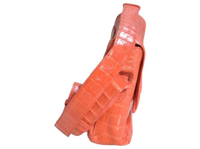 Bolsa de ombro Nancy Gonzalez em pele de crocodilo vermelho coral - vista 7