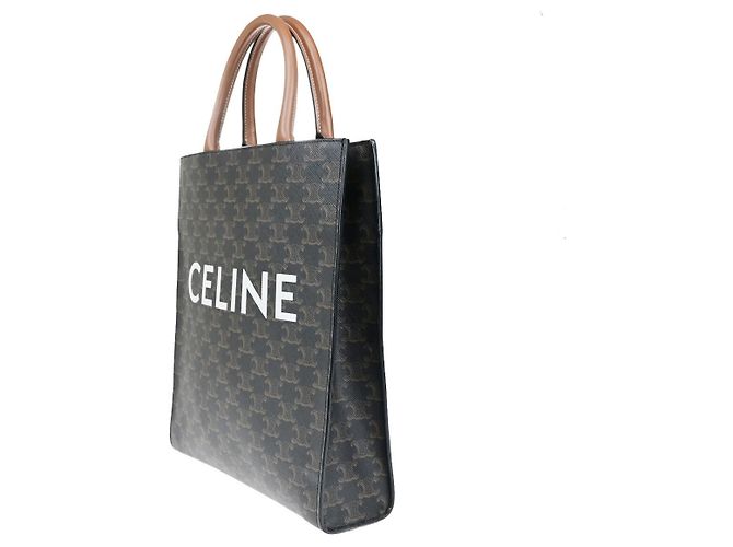 Céline Tote Verticale Triomphe Celine in Tela Cerata Small Marrone - vista 3