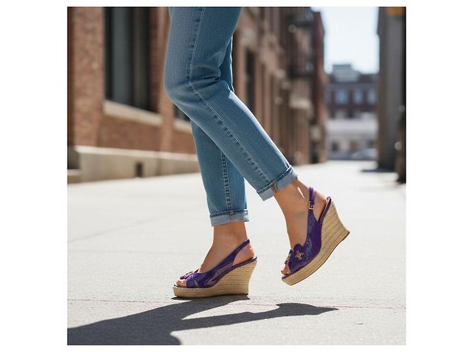 Louis Vuitton Espadrilles Zeppa Monogramma Floreale Viola Porpora - vista 6