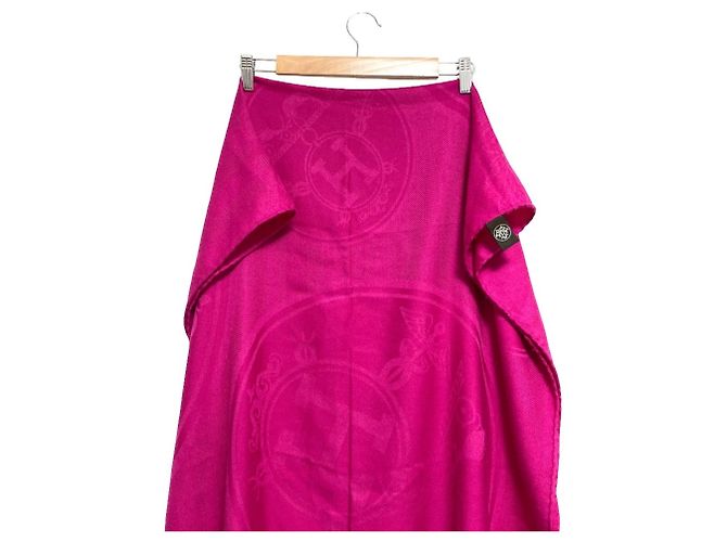 Silk In Hermès Hermes New Libris Cashmere-Seide Stola groß Pink - Ansicht 5