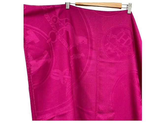 Silk In Hermès Hermes New Libris Cashmere-Seide Stola groß Pink - Ansicht 7