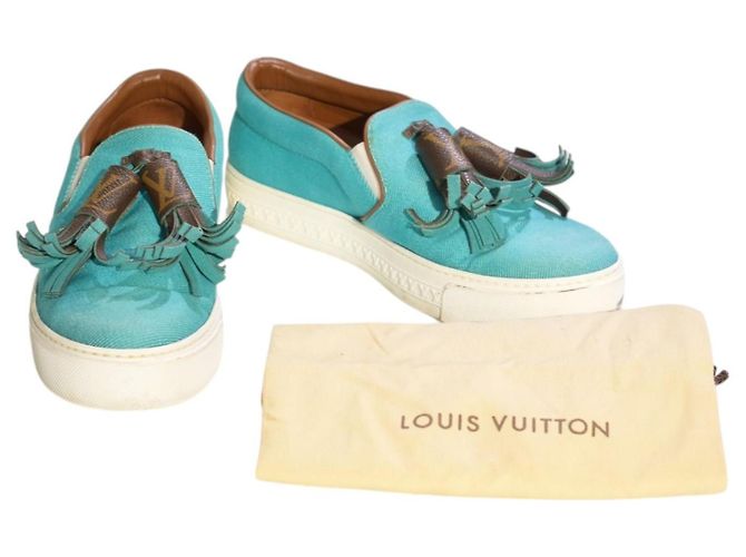 Louis Vuitton Sneakers Slip-On Monogram Turchese Marrone Monogramma - vista 3