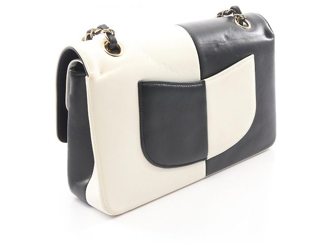 Chanel Double Flap Bicolor Schultertasche Schwarz Weiß - Ansicht 2