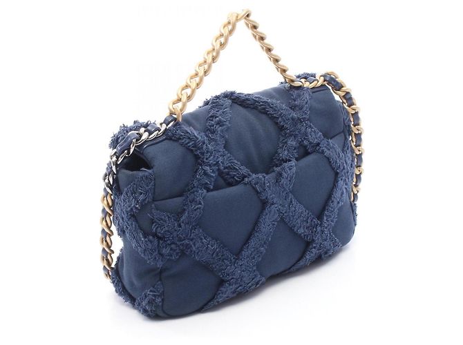 Chanel 19 Dixneuf gesteppte Canvas Schultertasche Marineblau - Ansicht 2