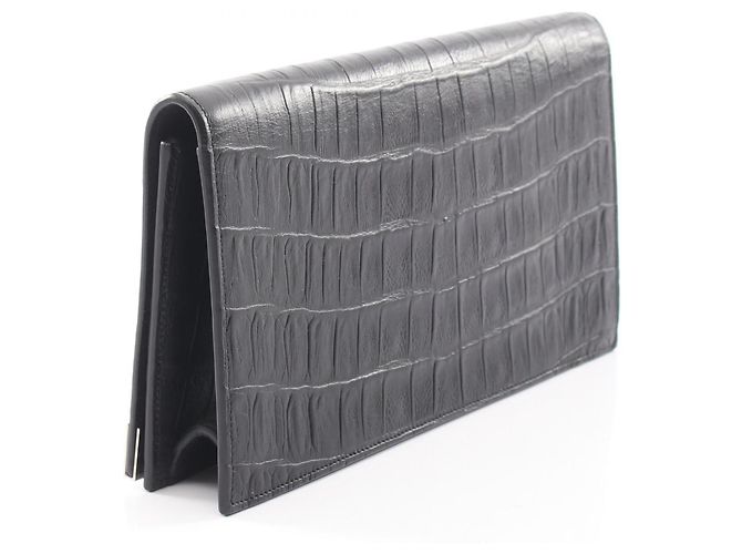 Clutch de couro com relevo Yves Saint Laurent Preto - vista 2