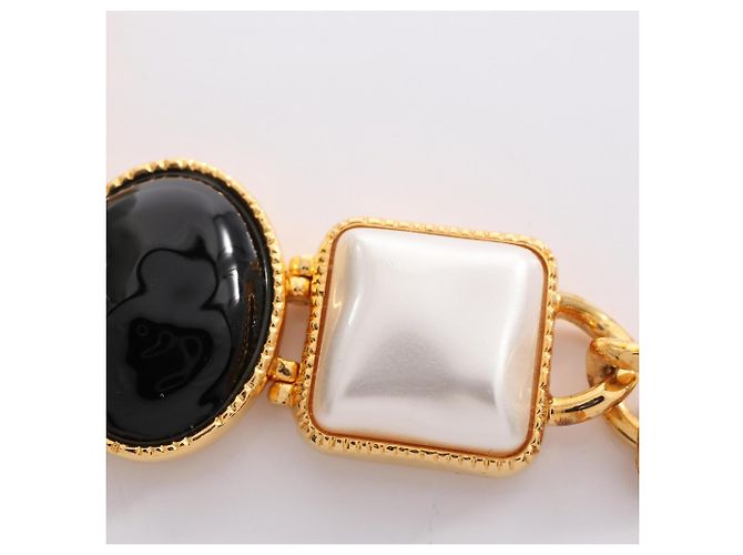 Chanel Coco Mark Gripoix Charm Bracelet Black White Golden - view 8