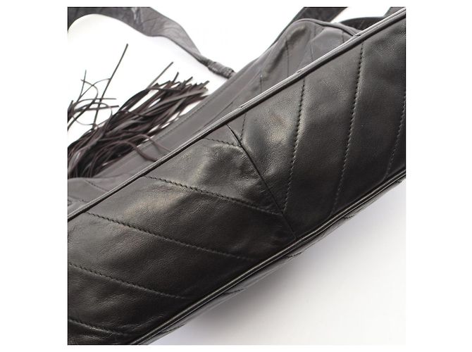 Borsa a Spalla con Frange Chanel Coco Mark Bias Stitch Nero - vista 9