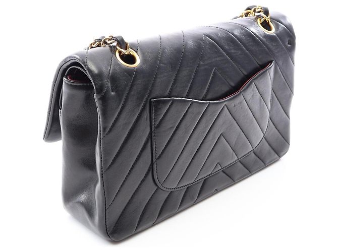 Timeless Borsa a spalla a doppio flap in chevron V-stitch di Chanel Nero - vista 2