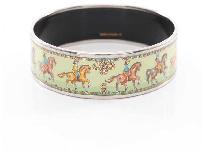 Hermès Pulsera Hermes Email GM Estampado de Caballo Plata Verde - vista 2
