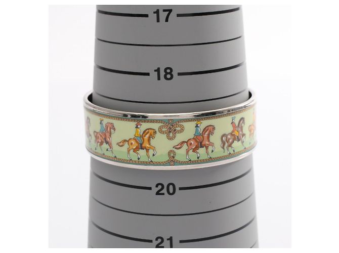 Hermès Pulsera Hermes Email GM Estampado de Caballo Plata Verde - vista 4