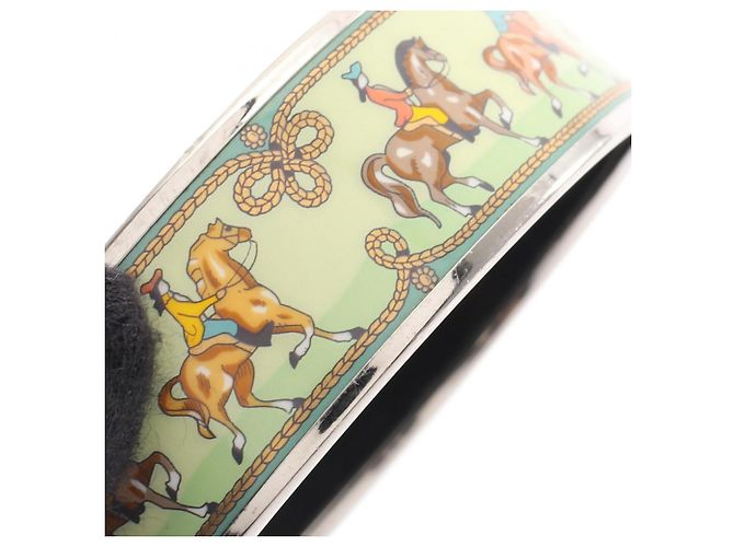 Hermès Pulsera Hermes Email GM Estampado de Caballo Plata Verde - vista 6