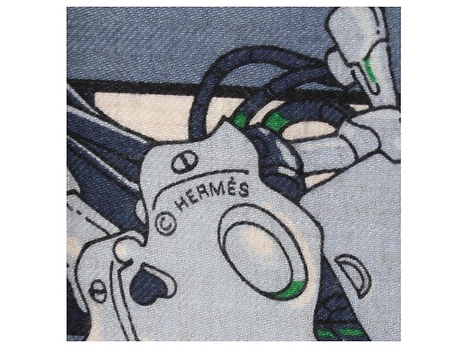 Hermès Hermes Carre 100 ROBOCABAR Seide/Kaschmir Blau Mehrfarben Orange - Ansicht 3