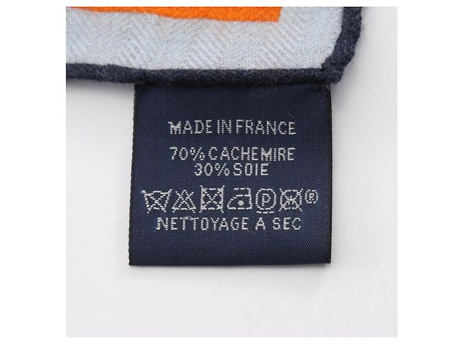 Hermès Hermes Carre 100 ROBOCABAR Seide/Kaschmir Blau Mehrfarben Orange - Ansicht 4