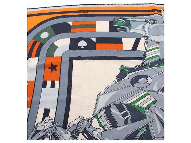 Hermès Hermes Carre 100 ROBOCABAR Seide/Kaschmir Blau Mehrfarben Orange - Ansicht 5