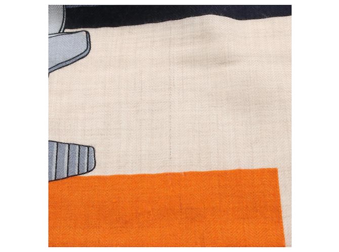 Hermès Hermes Carre 100 ROBOCABAR Seide/Kaschmir Blau Mehrfarben Orange - Ansicht 6
