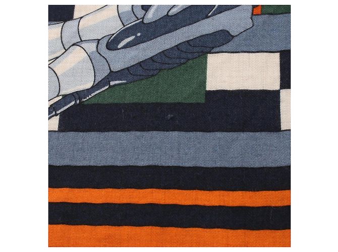 Hermès Hermes Carre 100 ROBOCABAR Seide/Kaschmir Blau Mehrfarben Orange - Ansicht 7