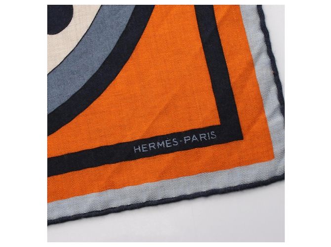 Hermès Hermes Carre 100 ROBOCABAR Seide/Kaschmir Blau Mehrfarben Orange - Ansicht 8