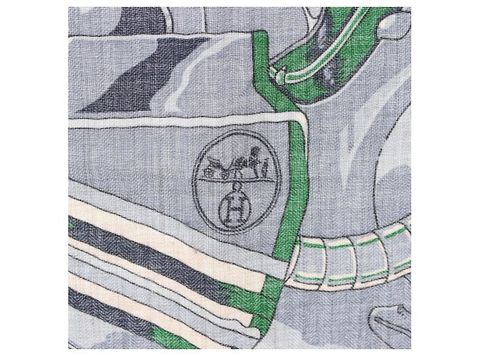 Hermès Hermes Carre 100 ROBOCABAR Seide/Kaschmir Blau Mehrfarben Orange - Ansicht 9