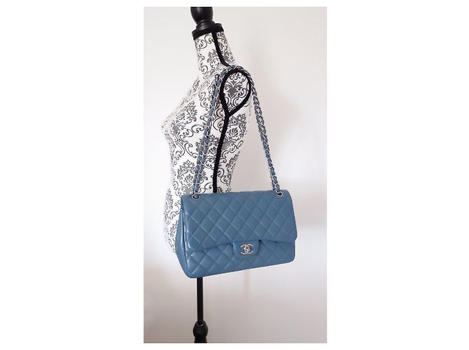 Timeless Chanel Classic Flap Borsa Pelle di Agnello Blu - vista 12