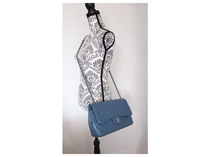 Timeless Chanel Classic Flap Borsa Pelle di Agnello Blu - vista 13