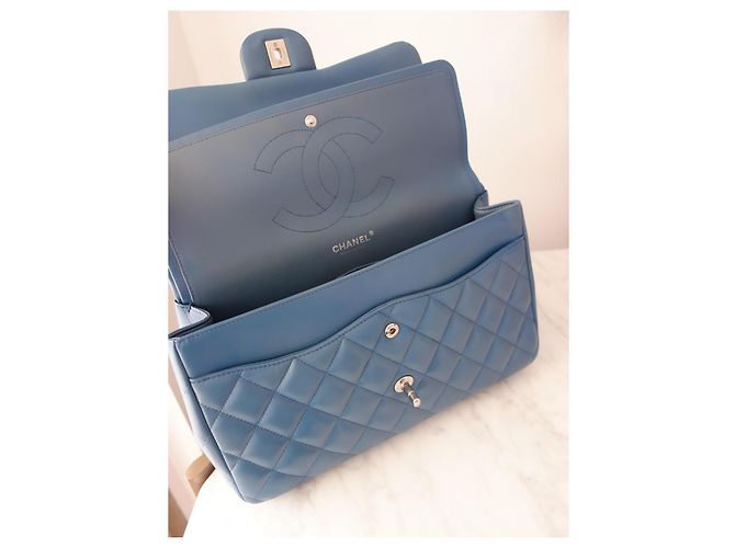 Timeless Chanel Classic Flap Borsa Pelle di Agnello Blu - vista 7