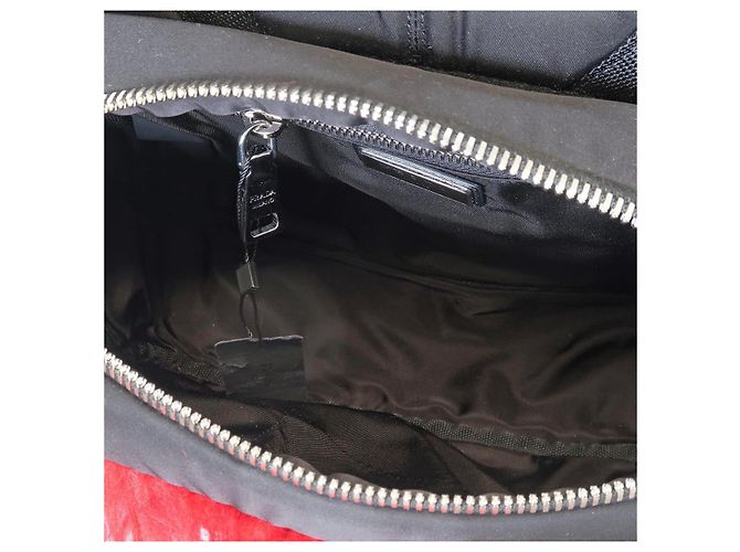 Saffiano Prada Frankenstein Mini Rucksack - Roter Kunstpelz & Schwarzes Nylon - Ansicht 4