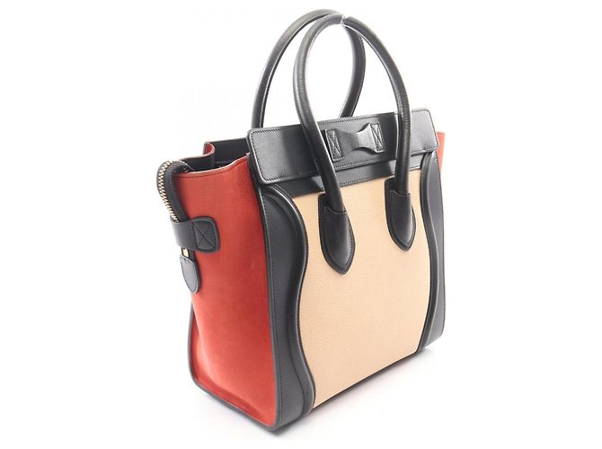Céline Celine Luggage Micro Shopper Tragetasche Schwarz Rot Roh - Ansicht 2