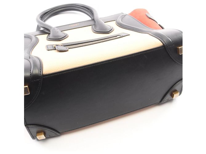 Céline Celine Luggage Micro Shopper Tragetasche Schwarz Rot Roh - Ansicht 8