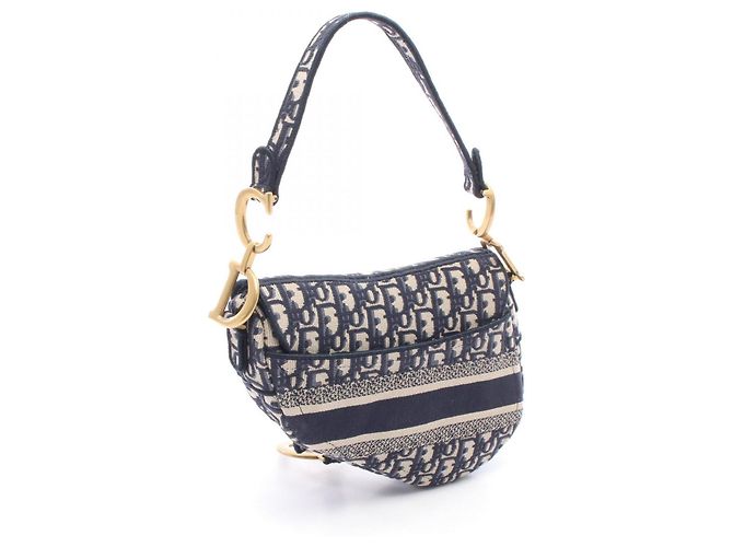 Borsa Christian Dior Dior Saddle Bag Oblique Beige Blu navy - vista 2