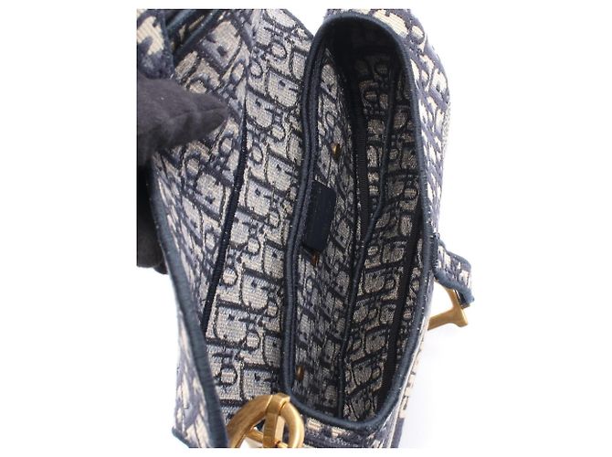Borsa Christian Dior Dior Saddle Bag Oblique Beige Blu navy - vista 3