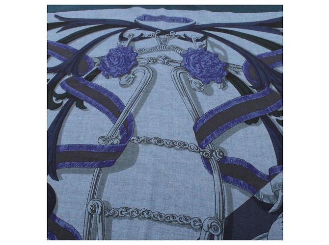 Hermès Foulard Hermes Carre Geant 140 LE MORS A LA CONETABLE Multicolore Blu navy - vista 5
