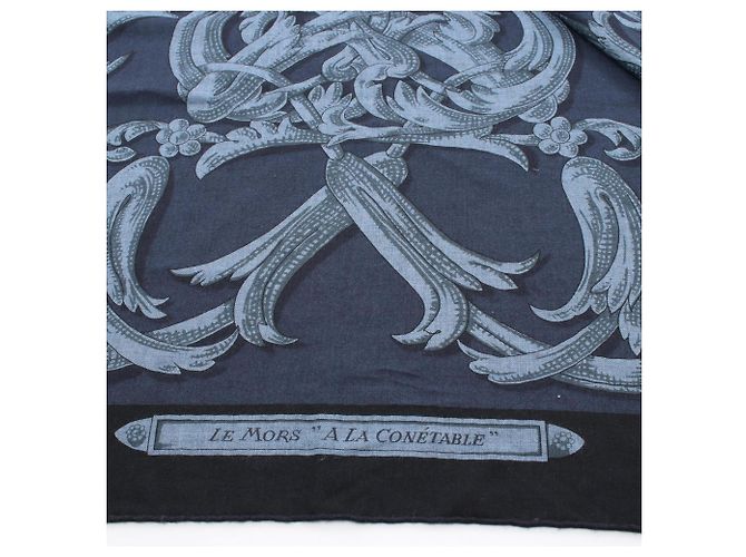 Hermès Foulard Hermes Carre Geant 140 LE MORS A LA CONETABLE Multicolore Blu navy - vista 8
