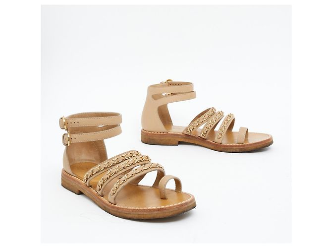 Chanel Sandali Pelle Beige Catena - vista 3