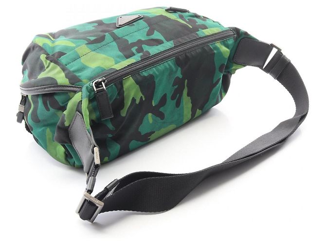 Saffiano Borsa a tracolla Prada TESSUTO CAMOUFL Nero Verde - vista 2