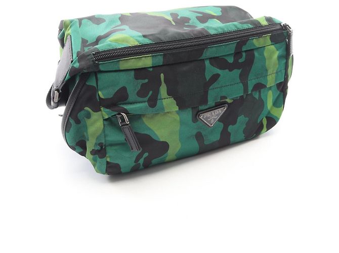 Saffiano Borsa a tracolla Prada TESSUTO CAMOUFL Nero Verde - vista 8