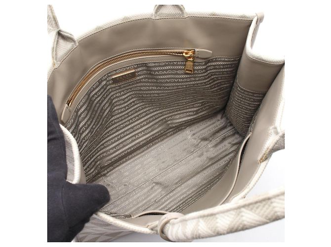 Borsa Tote Prada TRIANGOLO JACQUARD Marrone Bianco - vista 3