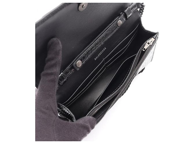 Borsa a tracolla Balenciaga Hourglass in pelle goffrata Nero - vista 3
