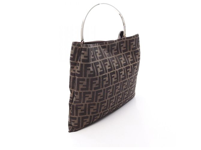 Borsa Tote Fendi Zucca marrone e nera in pelle e tela Nero - vista 2