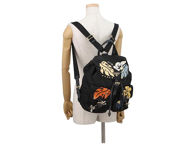 Double Prada Nylon Flower Triangle Rucksack Schwarz Mehrfarben - Ansicht 4