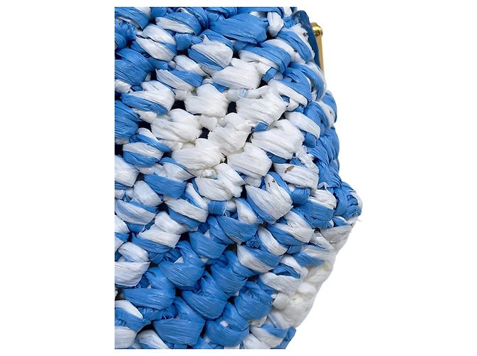Bolso Tote Prada Crochet Small Raffia Blanco Azul - vista 11