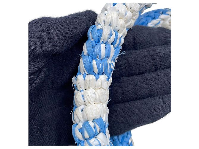 Bolso Tote Prada Crochet Small Raffia Blanco Azul - vista 14