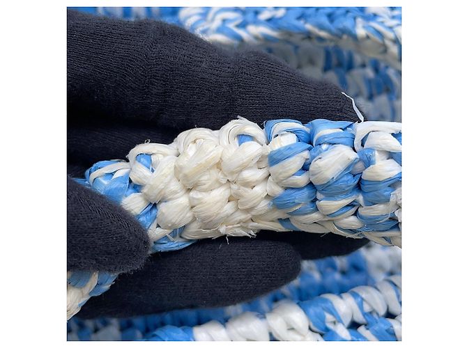 Bolso Tote Prada Crochet Small Raffia Blanco Azul - vista 15