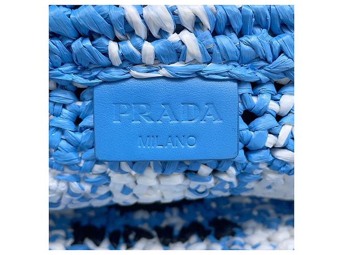 Bolso Tote Prada Crochet Small Raffia Blanco Azul - vista 16
