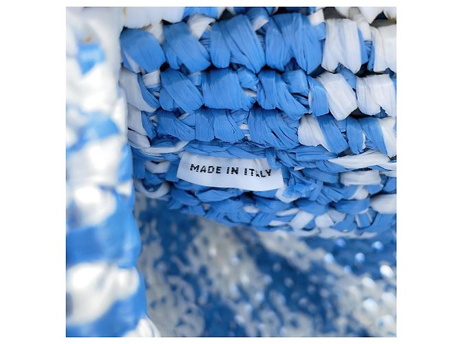 Bolso Tote Prada Crochet Small Raffia Blanco Azul - vista 17