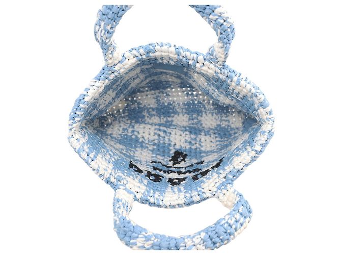 Bolso Tote Prada Crochet Small Raffia Blanco Azul - vista 5