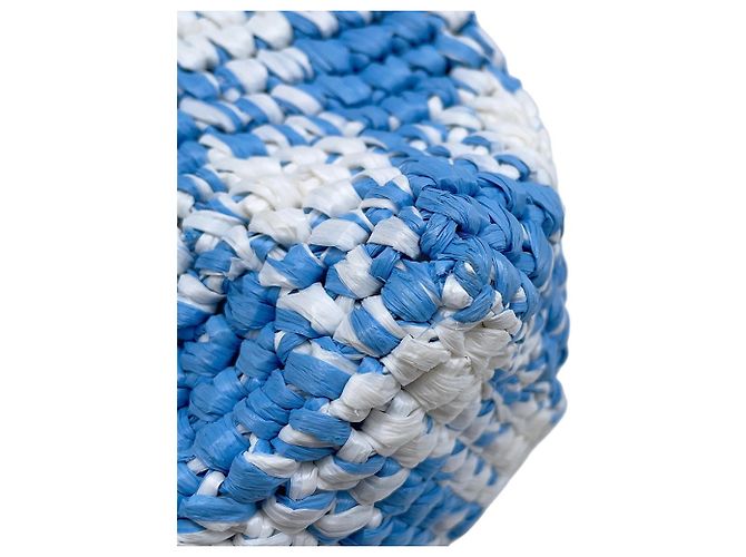 Bolso Tote Prada Crochet Small Raffia Blanco Azul - vista 6