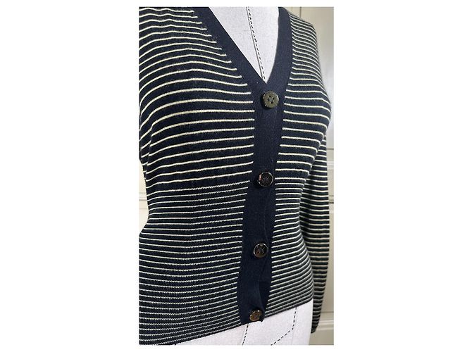 Miu Miu Gestreifter Strickcardigan aus Wolle und Seide Schwarz - Ansicht 2