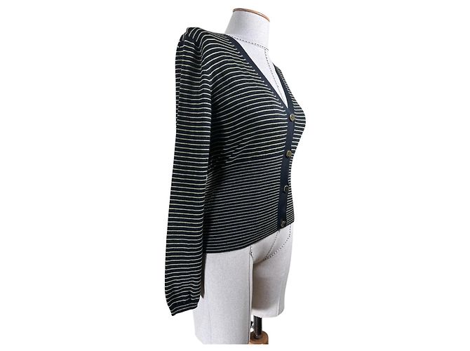 Miu Miu Gestreifter Strickcardigan aus Wolle und Seide Schwarz - Ansicht 3