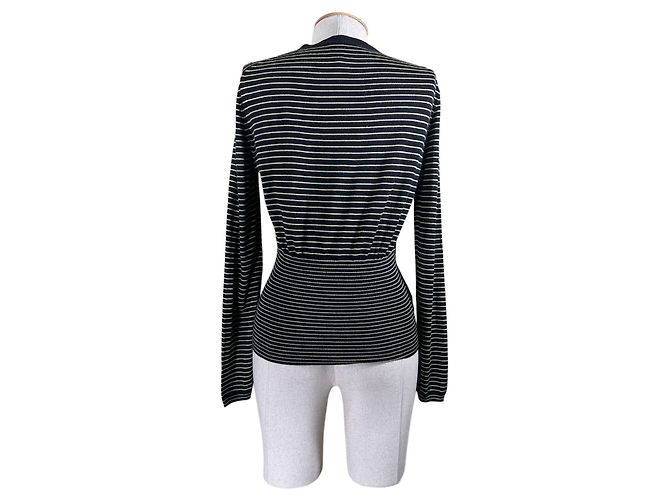 Miu Miu Gestreifter Strickcardigan aus Wolle und Seide Schwarz - Ansicht 5