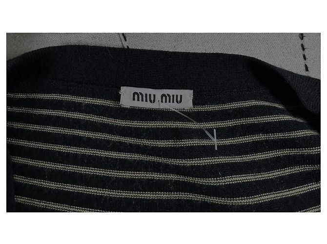 Miu Miu Gestreifter Strickcardigan aus Wolle und Seide Schwarz - Ansicht 6